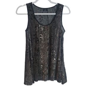 BKE Cheetah Print Velvet Burnout Tank Top Women's Sz Large Black Metallic Sheer